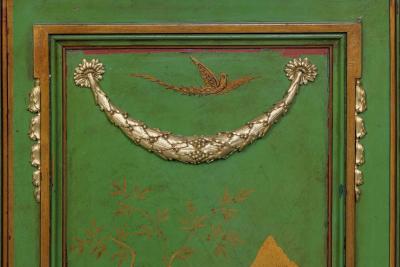 A Magnificent French C 1870 Ormolu Mounted Green Painted Chinoiserie Commode