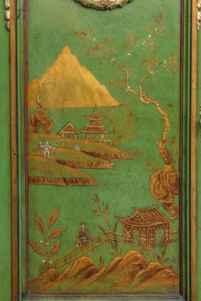 A Magnificent French C 1870 Ormolu Mounted Green Painted Chinoiserie Commode