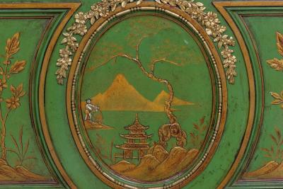 A Magnificent French C 1870 Ormolu Mounted Green Painted Chinoiserie Commode