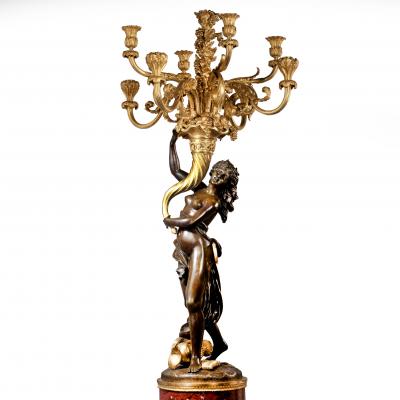 A Magnificent Pair of Louis XVI Candelabra after Clodion
