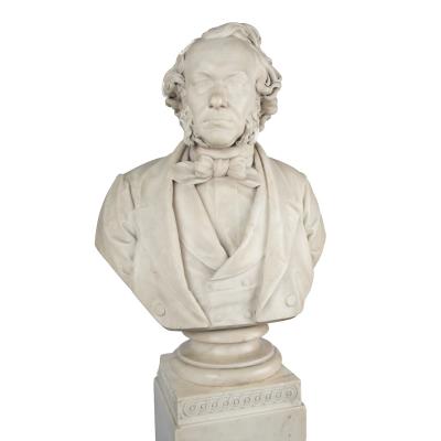 A Marble Bust on Pedestal of Richard Cobden by Neville Northey Burnard 1865