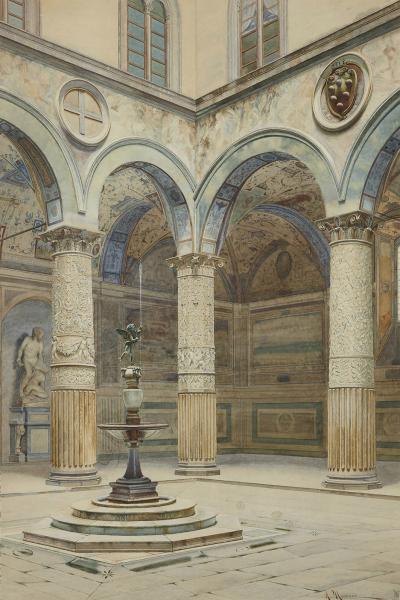 A Marrani Antique watercolour of Palazzo Signoria in Florence