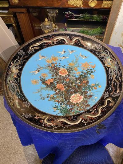 A Massive Museum Pair of Meiji Period Japanese Cloisonne Enamel Chargers Plates