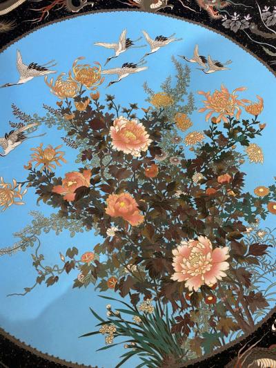A Massive Museum Pair of Meiji Period Japanese Cloisonne Enamel Chargers Plates