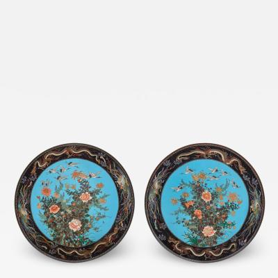 A Massive Museum Pair of Meiji Period Japanese Cloisonne Enamel Chargers Plates