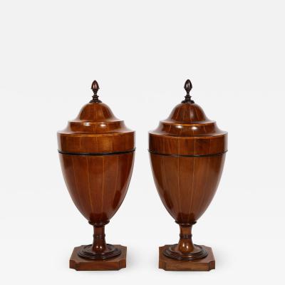 A Matched Pair of English Mahogany Cutlery Urns