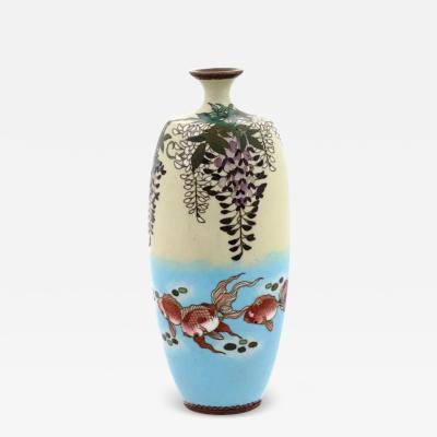 A Meiji Antique Japanese Cloisonne Enamel Wisteria and Fish Vase