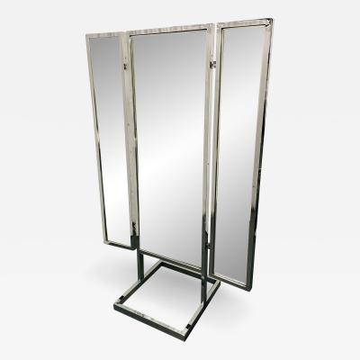 A Mid Century Modern Trifold Cheval Mirror Steel and Chrome Framed Reversable