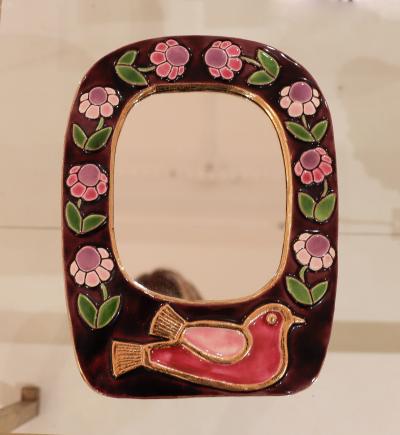 A Mithe Espelt Ceramic Floral Bird Mirror circa 1965