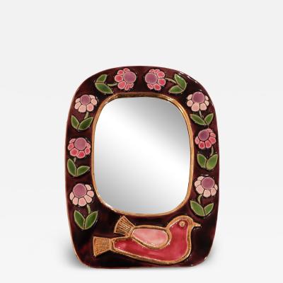 A Mithe Espelt Ceramic Floral Bird Mirror circa 1965