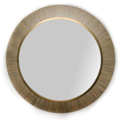 A Modernist round mirror executed in meticulous straw marquetry contemporary