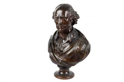 A Monumental French Patinated Bronze Bust of William Shakespeare after Houdon
