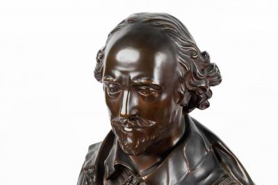A Monumental French Patinated Bronze Bust of William Shakespeare after Houdon