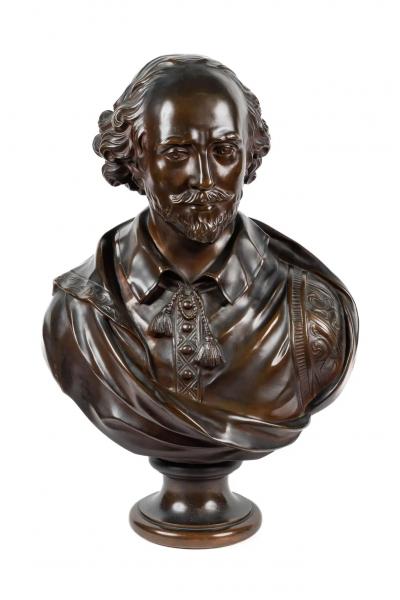 A Monumental French Patinated Bronze Bust of William Shakespeare after Houdon