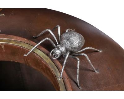 A Monumental Meiji Period Japanese Turned Wood Vase with Silver Spider Okimonos