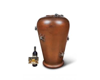 A Monumental Meiji Period Japanese Turned Wood Vase with Silver Spider Okimonos