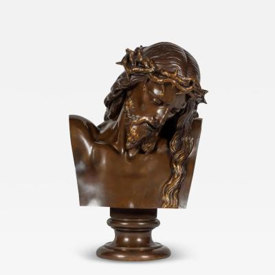 A Monumental Patinated Bronze Bust of Jesus Christ by Clesinger and Barbedienne