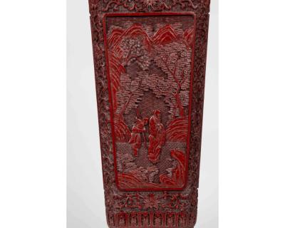 A Monumental and Rare Pair of Chinese Cinnabar Carved Lacquer Vases Qianlong