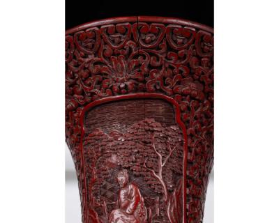 A Monumental and Rare Pair of Chinese Cinnabar Carved Lacquer Vases Qianlong