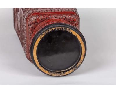 A Monumental and Rare Pair of Chinese Cinnabar Carved Lacquer Vases Qianlong