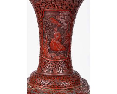 A Monumental and Rare Pair of Chinese Cinnabar Carved Lacquer Vases Qianlong