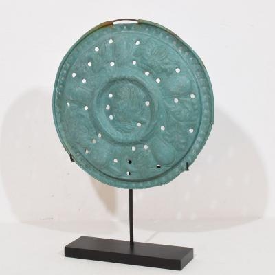 A Mounted 17th Century Folk Art Brass Bassinoire Cover from France