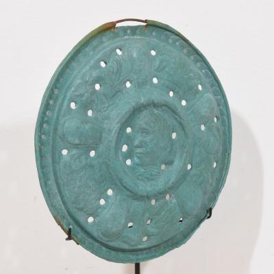 A Mounted 17th Century Folk Art Brass Bassinoire Cover from France