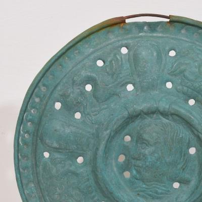 A Mounted 17th Century Folk Art Brass Bassinoire Cover from France