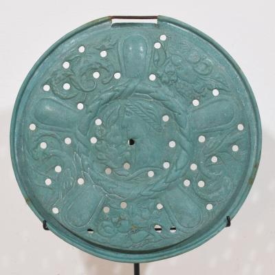 A Mounted 17th Century Folk Art Brass Bassinoire Cover from France