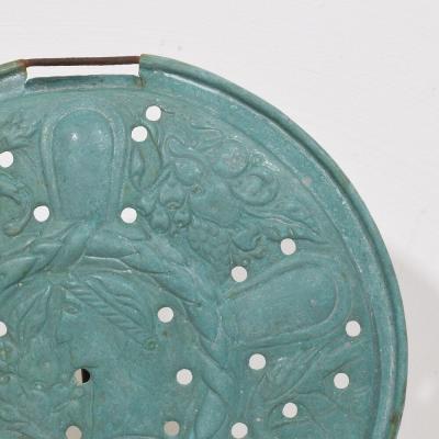 A Mounted 17th Century Folk Art Brass Bassinoire Cover from France