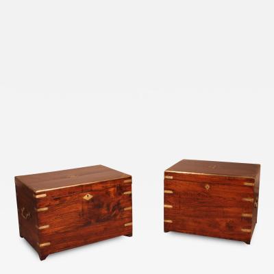 A Near Pair Of Camapign Chest In Camphor Wood From The 19th Century
