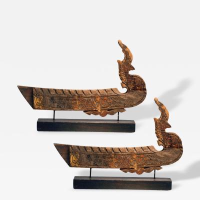A Near Pair of Antique Hong Bird Roof Carvings Thailand