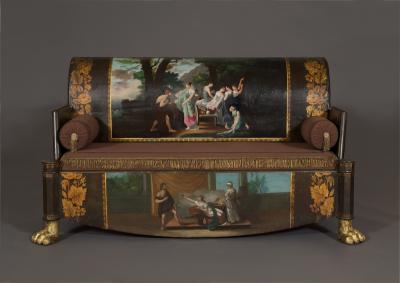 A Neoclassical Polychrome Painted Sofa Depicting Two Scenes From Homers Odyssey