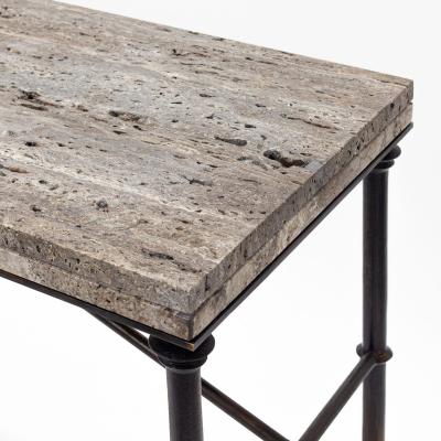 A Neoclassical style bronze and travertine console table Contemporary
