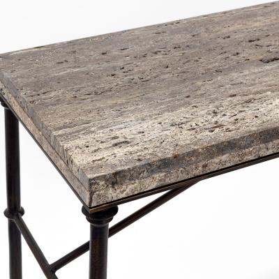 A Neoclassical style bronze and travertine console table Contemporary
