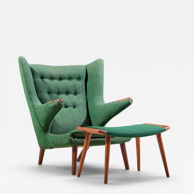 A P Stolen Hans Wegner for AP Stolen AP19 Mid Century Papa Bear Chair and Ottoman