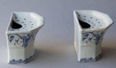 A PAIR OF 18TH CENTURY FAIENCE BOUQUETI RE OR FLOWER VASES