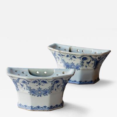 A PAIR OF 18TH CENTURY FAIENCE BOUQUETI RE OR FLOWER VASES