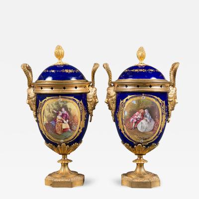 A PAIR OF 19TH CENTURY FRENCH GILT BRONZE COBALT BLUE SEVRES STYLE