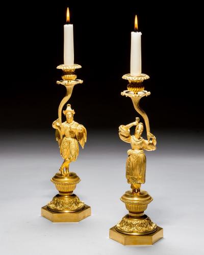 A PAIR OF EARLY VICTORIAN CHINOISERIE CANDLESTICKS