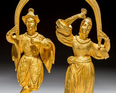 A PAIR OF EARLY VICTORIAN CHINOISERIE CANDLESTICKS