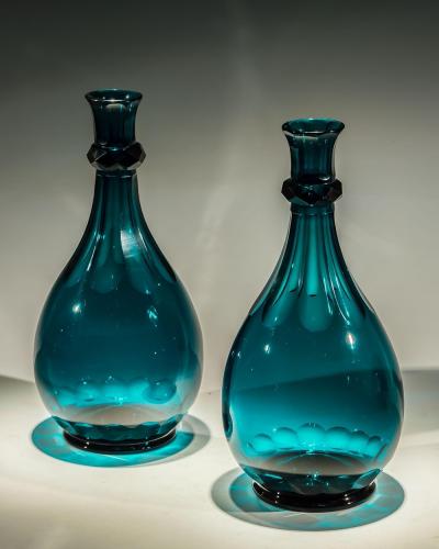 A PAIR OF ELEGANT GREEN CARAFES