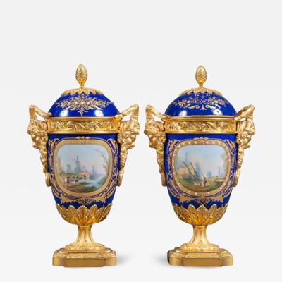 A PAIR OF FRENCH SEVRES STYLE PORCELAIN ORMOLU MOUNTED VASES 19TH CENTURY