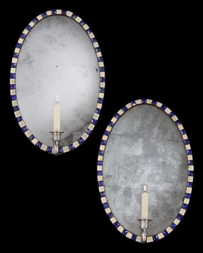 A PAIR OF GEORGE III IRISH OVAL MIRROR GIRANDOLES