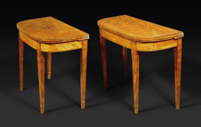 A PAIR OF GEORGE III SATINWOOD GAMES TABLES