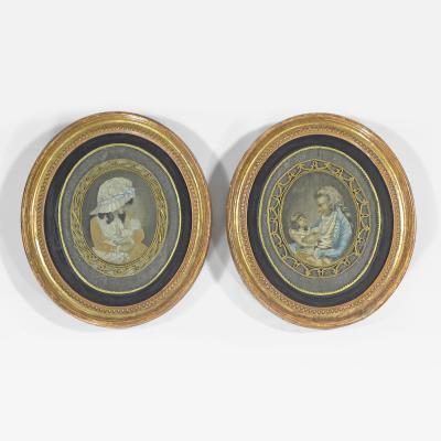 A PAIR OF GEORGE III SILK EMBROIDERED PORTRAITS