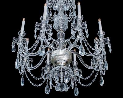 A PAIR OF GEORGE III STYLE CRYSTAL CHANDELIERS