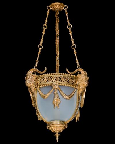 A PAIR OF NEOCLASSICAL ORMOLU FROSTED GLASS LANTERNS