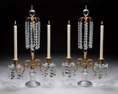 A PAIR OF ORMOLU GLASS REGENCY CANDELABRA
