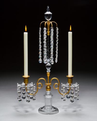 A PAIR OF ORMOLU GLASS REGENCY CANDELABRA